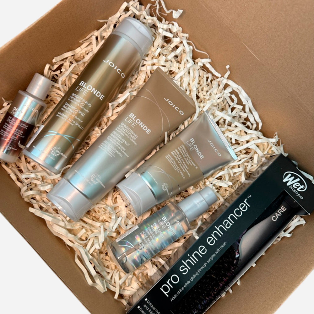 Box Joico Blonde Life para Cabello Rubio o con Mechas + Cepillo Wet Brush de Regalo