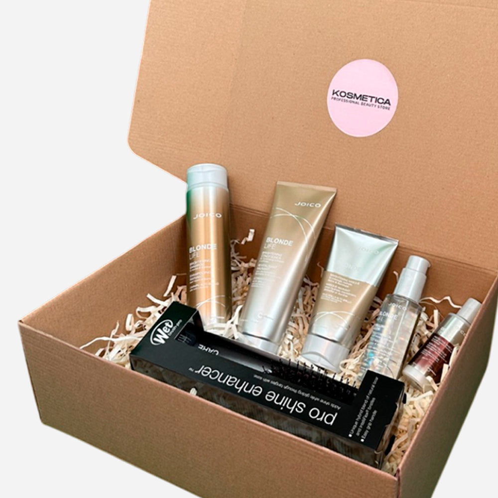 Box Joico Blonde Life para Cabello Rubio o con Mechas + Cepillo Wet Brush de Regalo