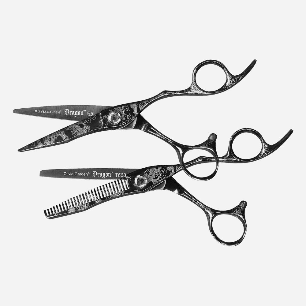 Set de Tijeras Profesionales Olivia Garden Dragon 5.5" + Entresacadora 6.0"