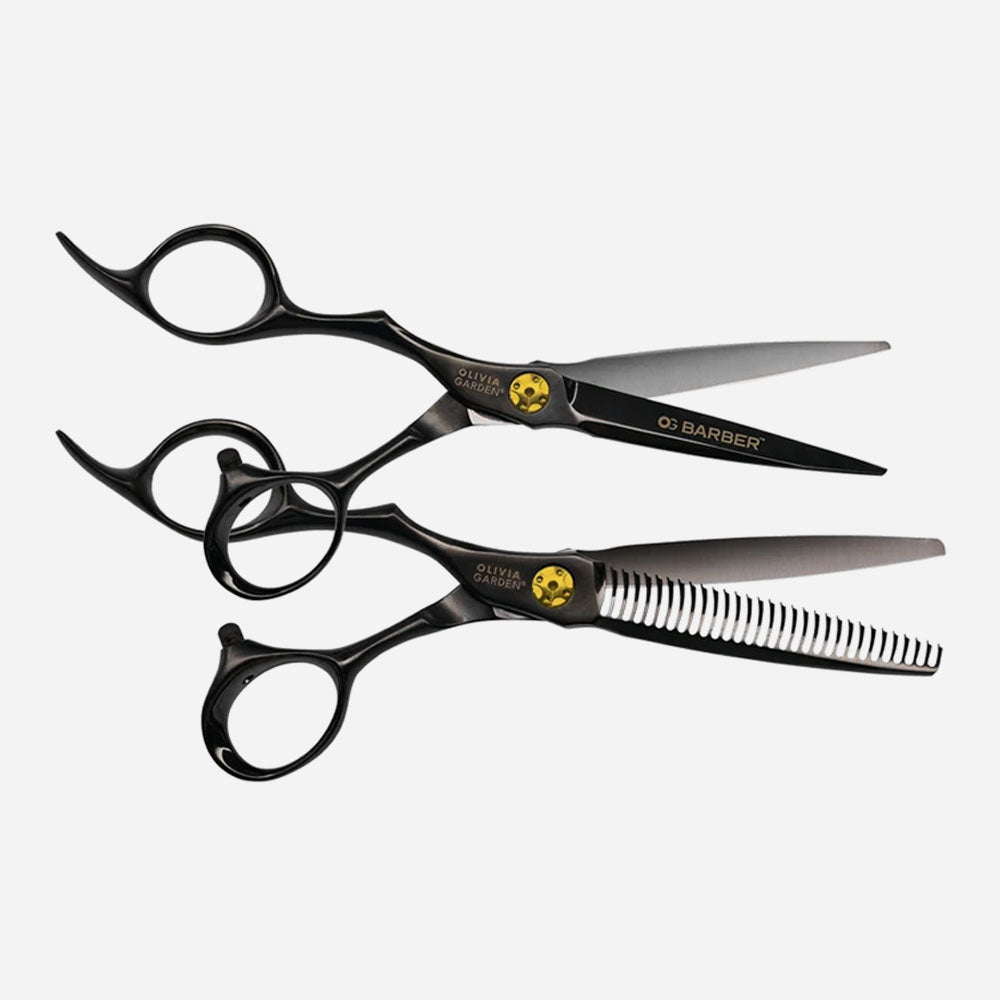 Set de Tijeras Profesionales Olivia Garden OG Barber 5.75" + Entresacadora 6.0" para Zurdos
