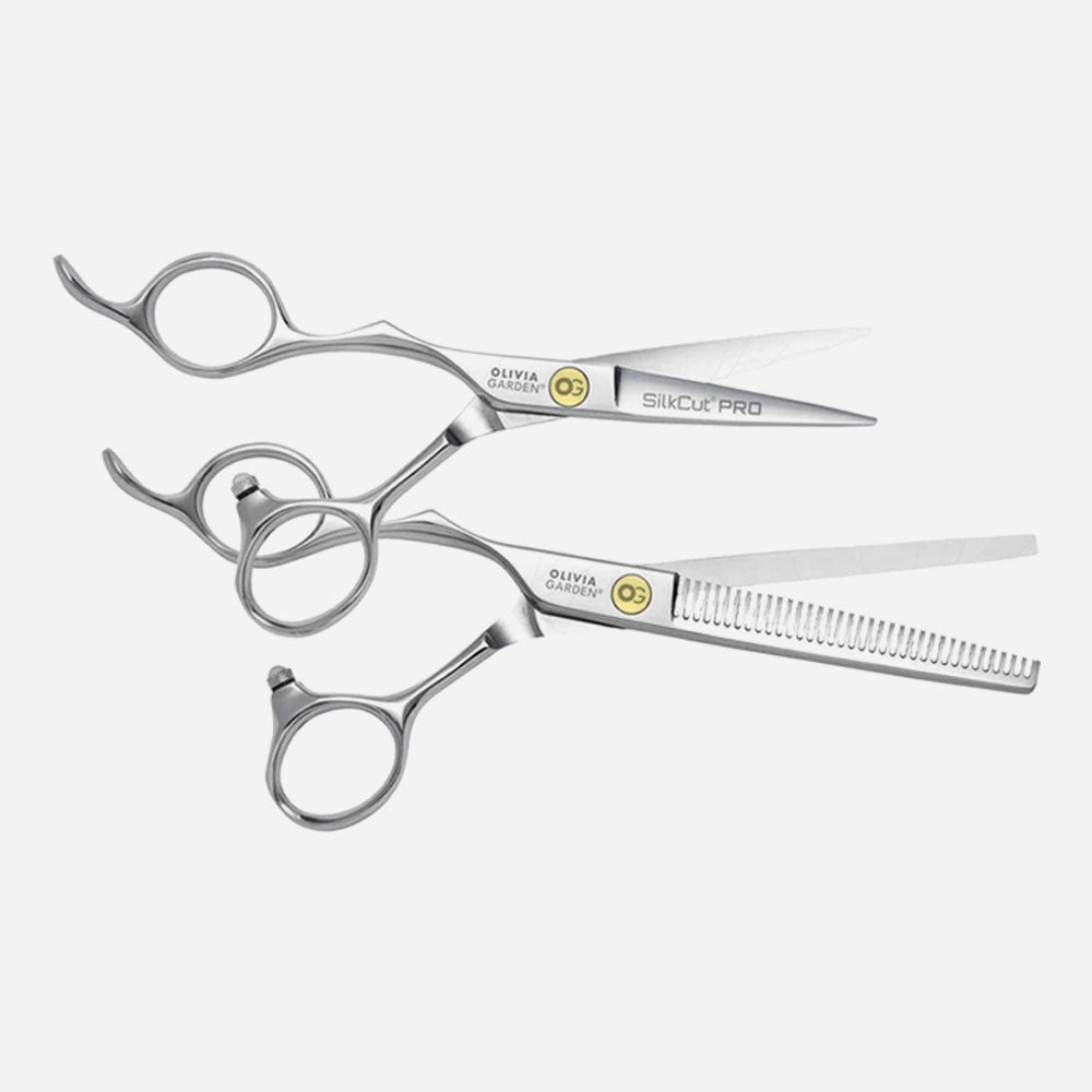 Set de Tijeras Profesionales Olivia Garden SilkCut Pro 5.0" + Entresacadora 6.0" 35 Dientes para Zurdos