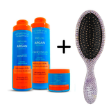 Kerabrasil Pack Argan Shampoo + Condicionador 1 Litro + Tratamiento 500g Gratis 1 Cepillo desenredante Wetbrush